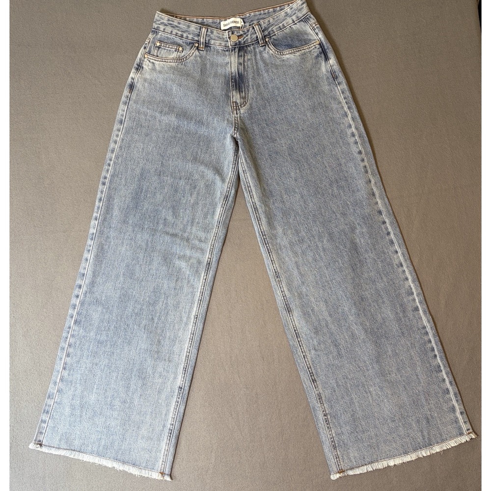 NWT Sasha Therese Wide Leg Frayed Hem Denim Women's Jeans Sz 8 - FIT SMALL